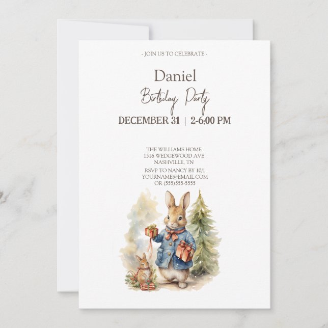 Invitation Noël Peter lapin fête d'anniversaire (Devant)