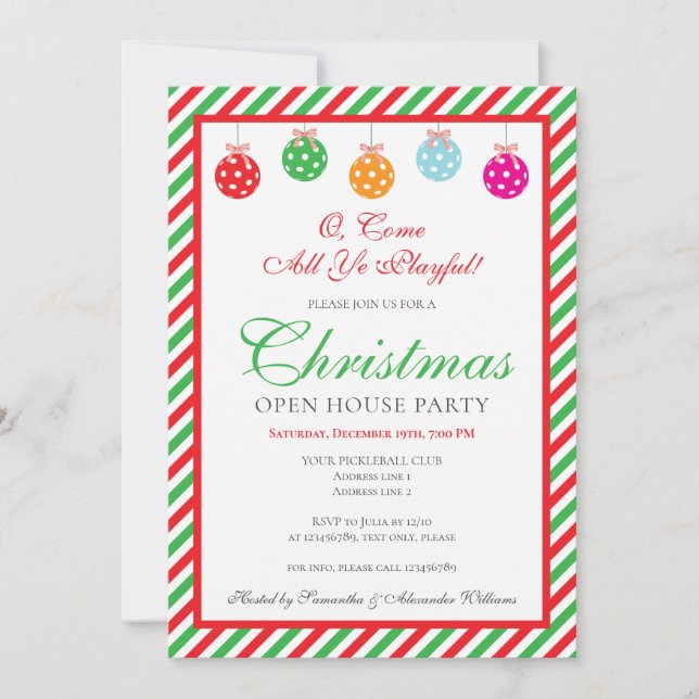 Invitation Noël Pickball Club Open House Party (Devant)