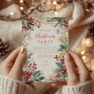Invitation Noël Pin Sylvestre Glacé et Or
