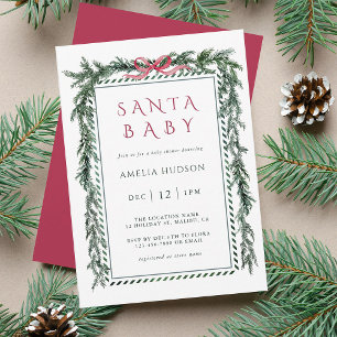 Invitation Noël Pine Garland Père Noël Baby shower