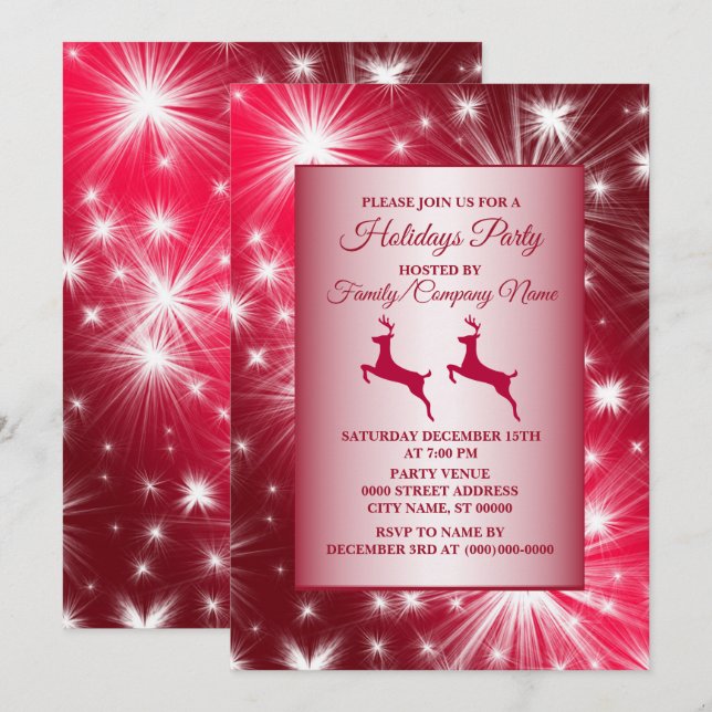 Invitation Noël Pink Reindeer Vacances Élégantes (Devant / Derrière)