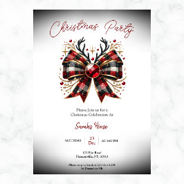 Invitation Noël Plaid Bow Party