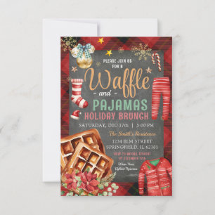 Invitation Noël Plaid Chalkboard Waffa Pajamas Fête