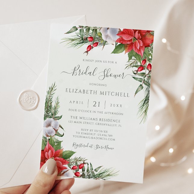 Invitation Noël Poinsettia Fête des mariées de verdure hivern (Créateur téléchargé)