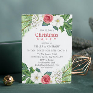 Invitation Noël Pretty Floral Corporate Noël Party
