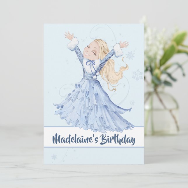 Invitation Noël Princesse Anniversaire Cute Winter Snowflakes (Debout devant)