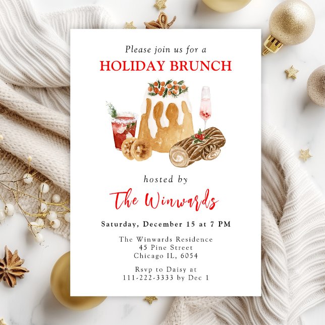 Invitation Noël Pudding et Yule Log Brunch de vacances (Créateur téléchargé)