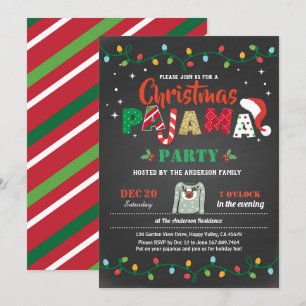 Invitation Noël pyjama fête fête fêtes tableau noir