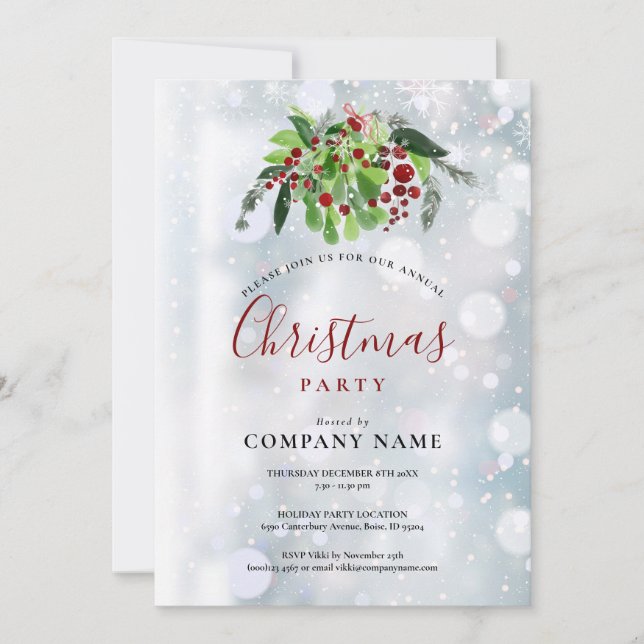 Invitation Noël Red Berries Snow Company Fête (Devant)