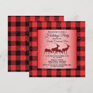 Invitation Noël Red Black Reindeer Vacances