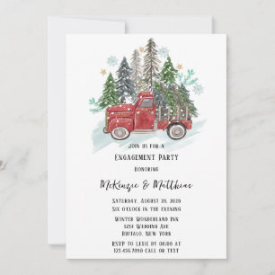 Invitation Noël Red Vintage Truck Engagement