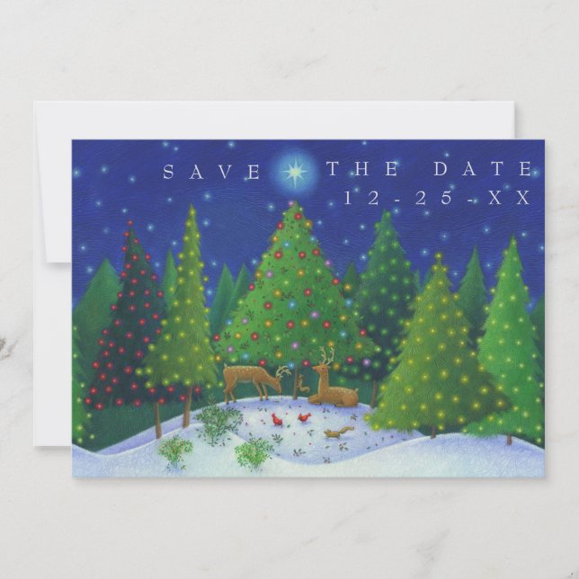 Invitation Noël Reindeer Bois Animaux Sauvez la date (Devant)