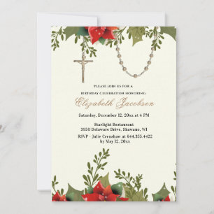 Invitation Noël Religieux Anniversaire Pointsettias Rosaire