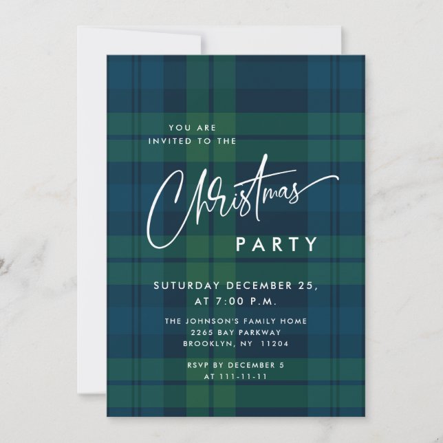 Invitation Noël rétro Tartan Plaid Fête (Devant)