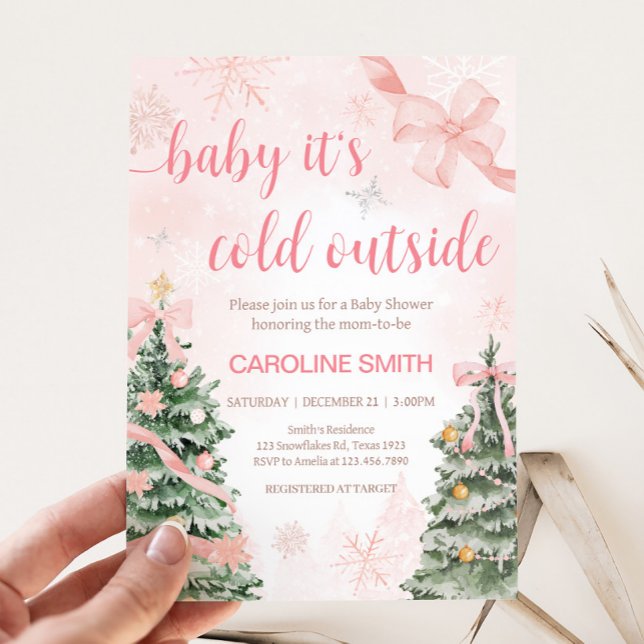 Invitation Noël rose C'est froid dehors Baby shower (Baby It's Cold Outside Pink Christmas Baby Shower Invitation
)