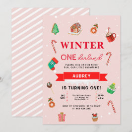 Invitation Noël rose hiver Onederland Premier anniversaire