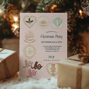 Invitation Noël Rose Vert Rétro
