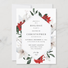 Invitation Noël rouge et blanc ou fête florale de vacances