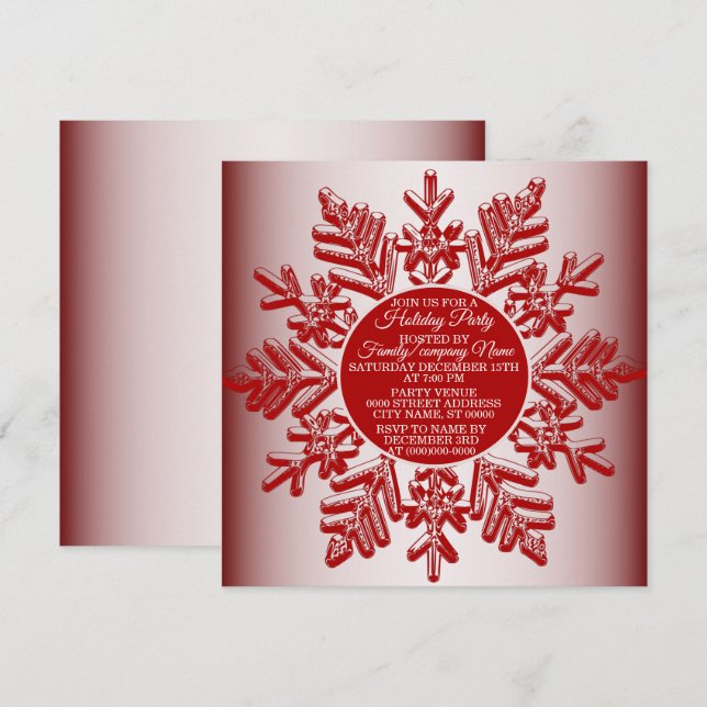 Invitation Noël Rouge Flocon de neige Élégante fête des fêtes (Devant / Derrière)