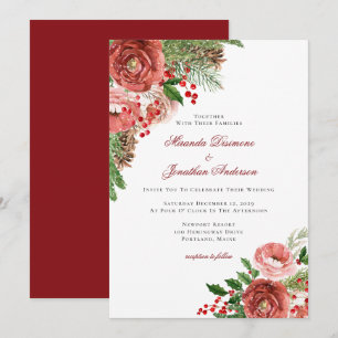 Invitation Noël rouge Floral Mariage d'hiver