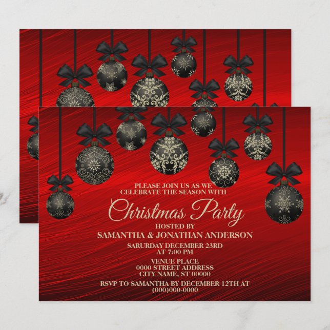 Invitation Noël Rouge Noir Élégant Vacances d'hiver (Devant / Derrière)