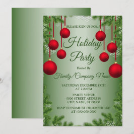 Invitation Noël Rouge Ornements Fête des Vacances Vertes