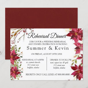 Invitation Noël Rouge Poinsettia Mariage Dîner de répétition
