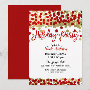 Invitation Noël Rouge & Points Dorés Fête Moderne des Fêtes