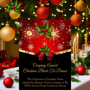 Invitation Noël rouge soirée habillée en noir pour entreprise