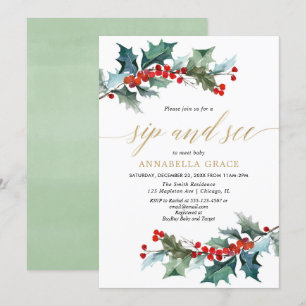Invitation Noël rouge verdure or sip voir rencontrer accueil