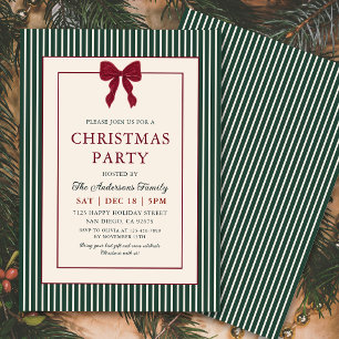 Invitation Noël Ruban Rouge Élégant Rayures Vertes