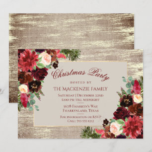 Invitation Noël Russe Boho Floral Bourgogne Gold Party