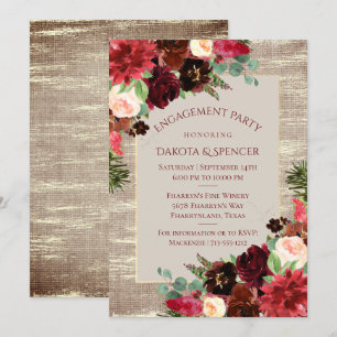 Invitation Noël Russe Bourgogne Gold Engagement Party