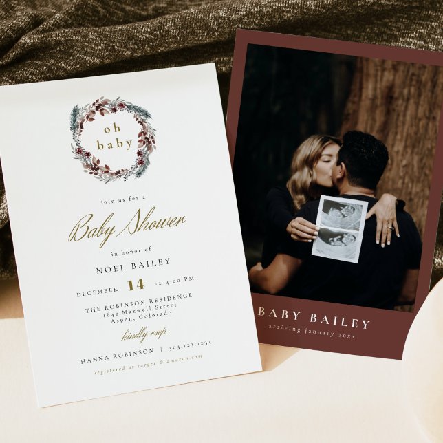 Invitation NOEL Rustic Christmas Pine Baby shower d'hiver (Créateur téléchargé)