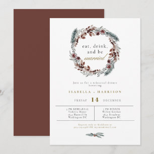 Invitation NOEL Rustic Winter Pine Dîner de répétition Mariag