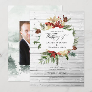 Invitation Noël Rustique en Bois d'Hiver Photo de Mariage