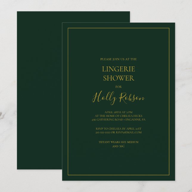 Invitation Noël simple et élégant | Douche Lingerie verte (Devant / Derrière)