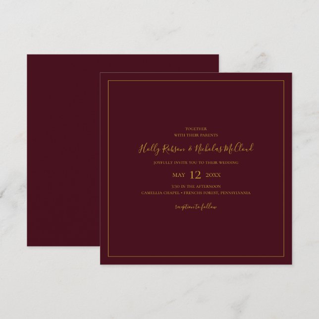 Invitation Noël simple et élégant | Mariage Carré rouge (Devant / Derrière)