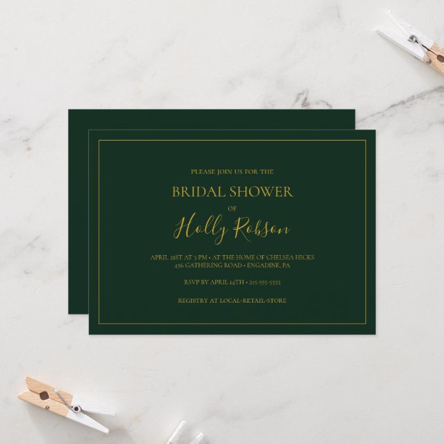 Invitation Noël simple | Fête des mariées horizontale verte (Devant/Arrière en situation)