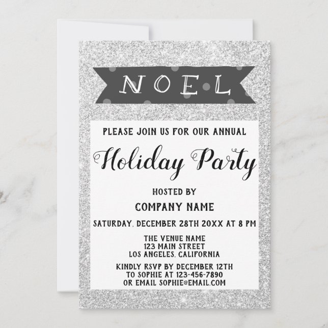 Invitation Noel Société Fête Gray Silver Parties scintillant (Devant)