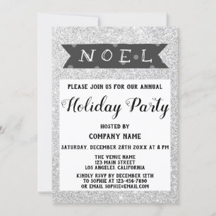 Invitation Noel Société Fête Gray Silver Parties scintillant