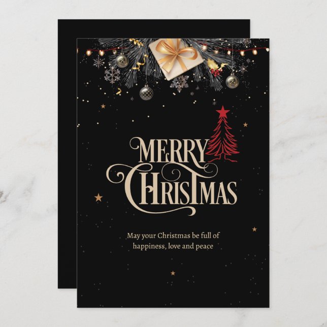 Invitation Noël Soirée, Noir Et Or (Devant / Derrière)