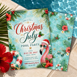 Invitation Noël tropical en juillet Fête au bord de la piscin