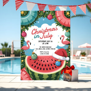 Invitation Noël Tropical en Juillet Fête au bord de la Piscin