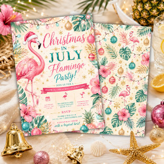 Invitation Noël tropical en juillet Fête au flamant rose