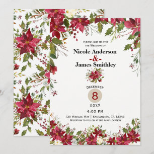 Invitation Noël Vacances Poinsettia Baie de houx Mariage