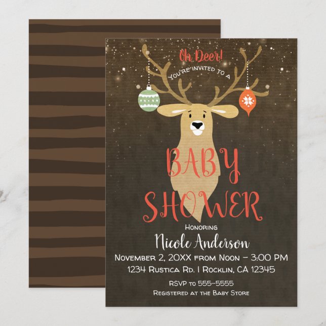 Invitation Noël Vacances Russe Baby shower de cerfs d'hiver (Devant / Derrière)