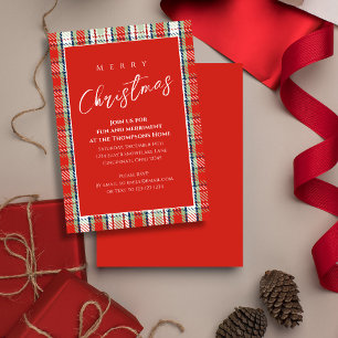Invitation Noël Vacances Simple Red Winter Festive Plaid