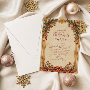 Invitation Noël vintage au houx et à l'or