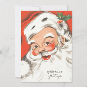 Invitation Noël vintage, joyeux Père Noël avec sourire